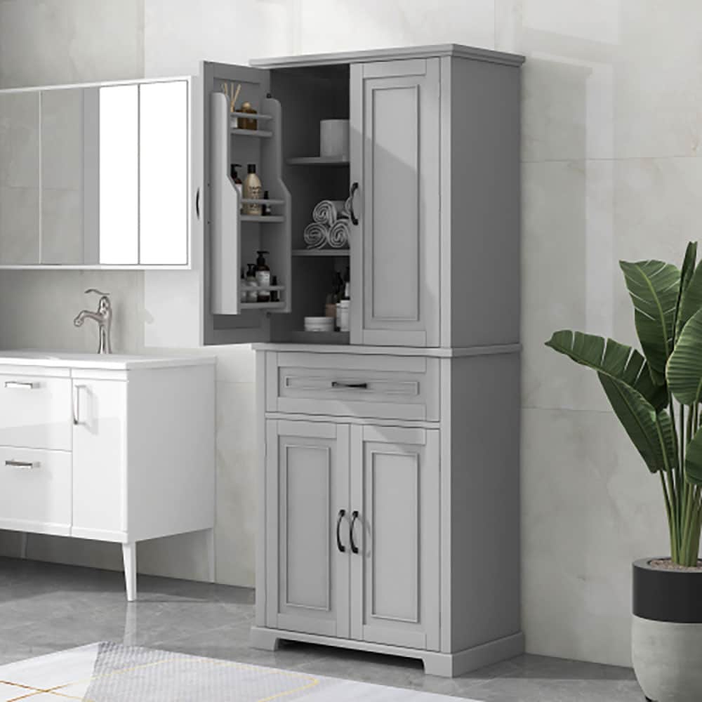 GZMR Bathroom Storage Cabinet with Doors and Drawer 15.7-in W x 72.2-in H MDF gray Freestanding Utility Storage Cabinet