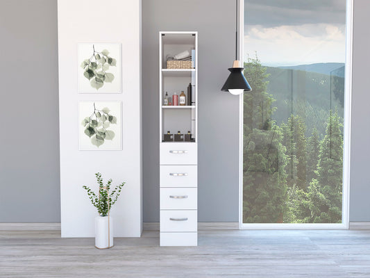 Tatayosi White Vanguard Linen Cabinet with Three Shelves Four Drawers
