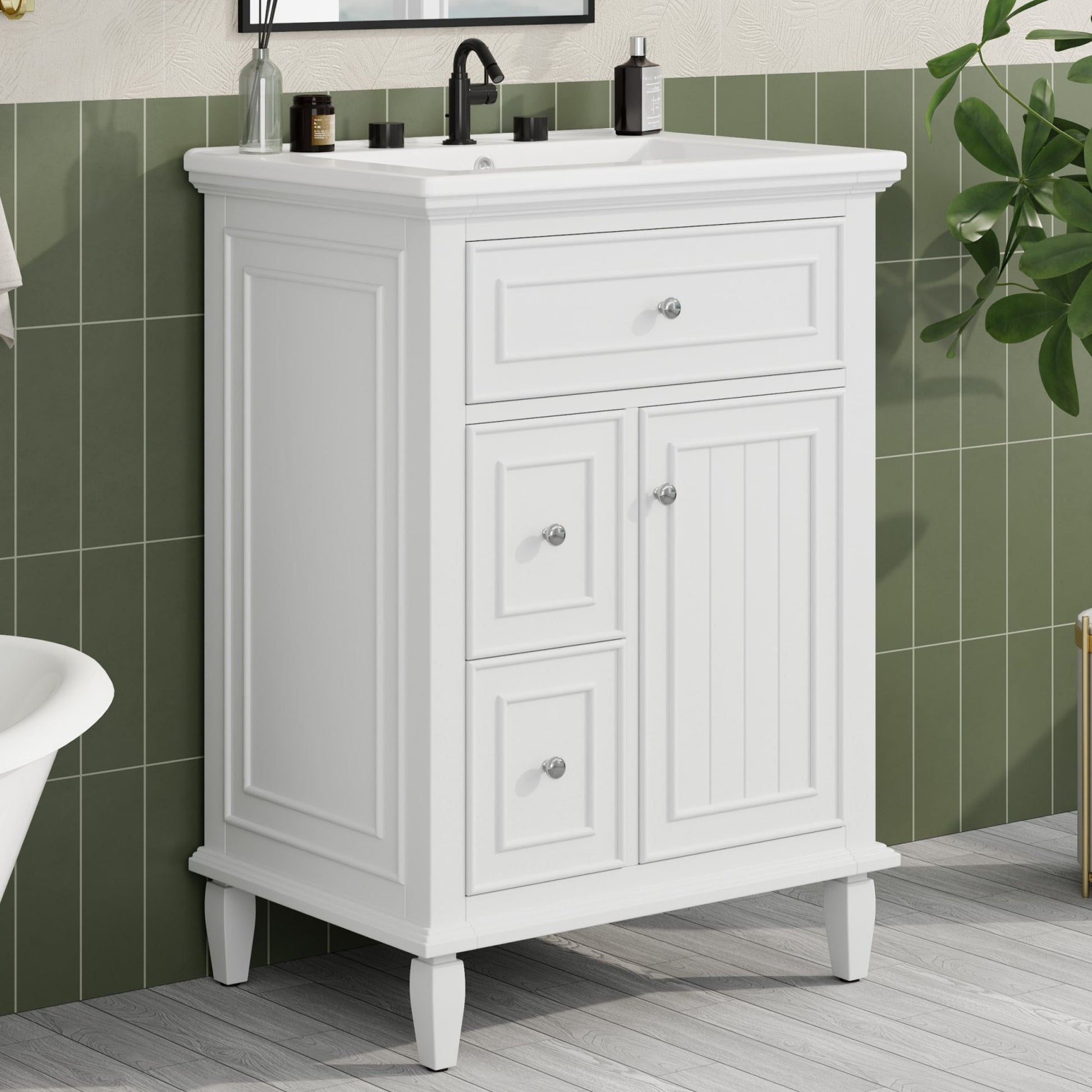 Dexmalle 24-in White Freestanding Single Sink Bathroom Vanity with White Top and Drawers