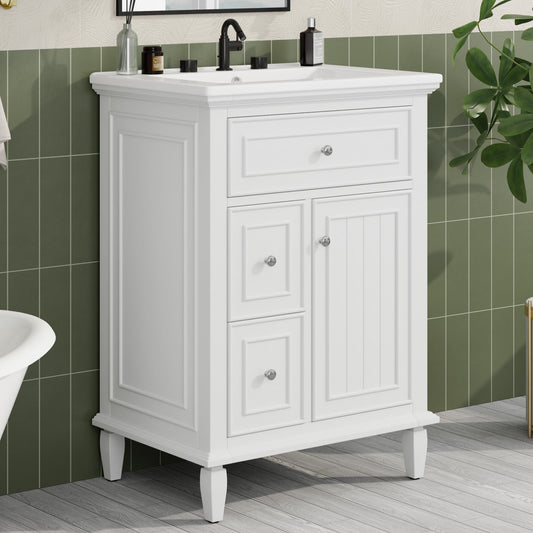 Dexmalle 24-in White Freestanding Single Sink Bathroom Vanity with White Top and Drawers