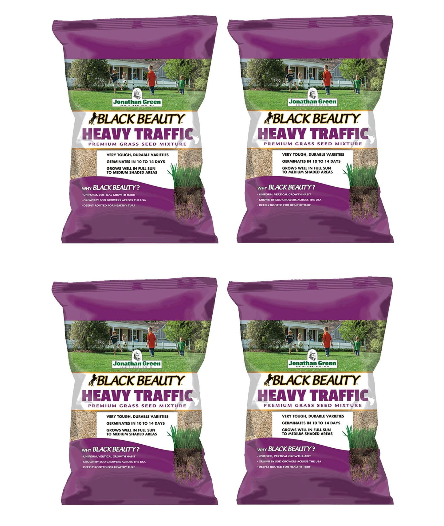 Jonathan Green  Black Beauty Heavy Traffic Premium Grass Seed Mixture - 25lb Pack of 4 for Durable Lawns