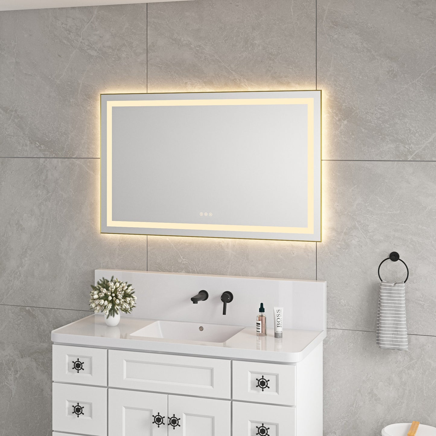 Tatayosi 48x30 Inch Anti-Fog LED Bathroom Mirror with Adjustable Lighting and Aluminum Frame