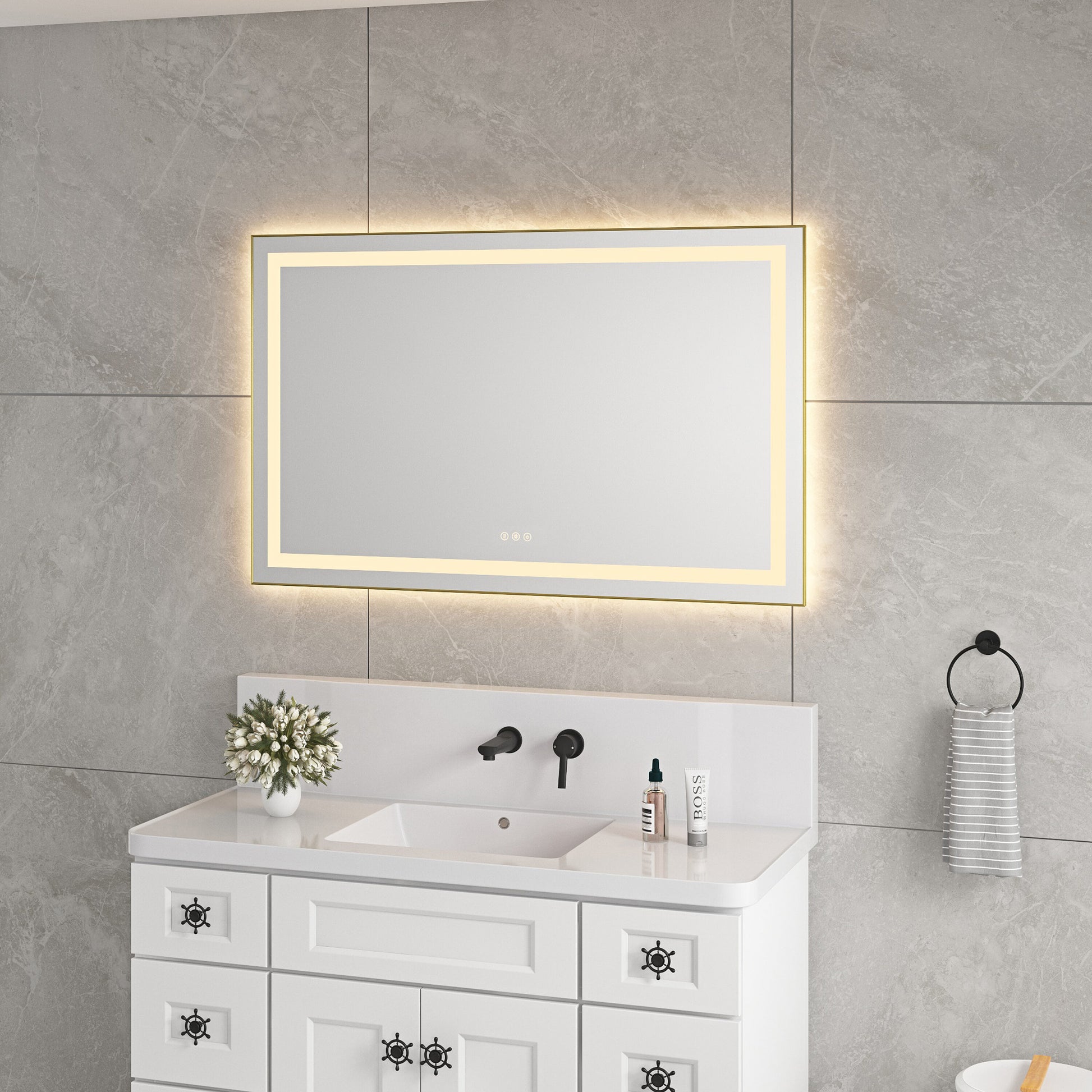 Tatayosi 48x30 Inch Anti-Fog LED Bathroom Mirror with Adjustable Lighting and Aluminum Frame