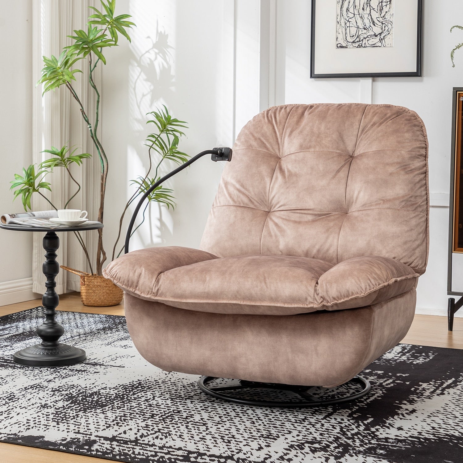 GZMR Large Swivel Rocking Reclining Lazy Reading Chair 41.3-in W Modern Natural Brown Velvet Rocking Chair