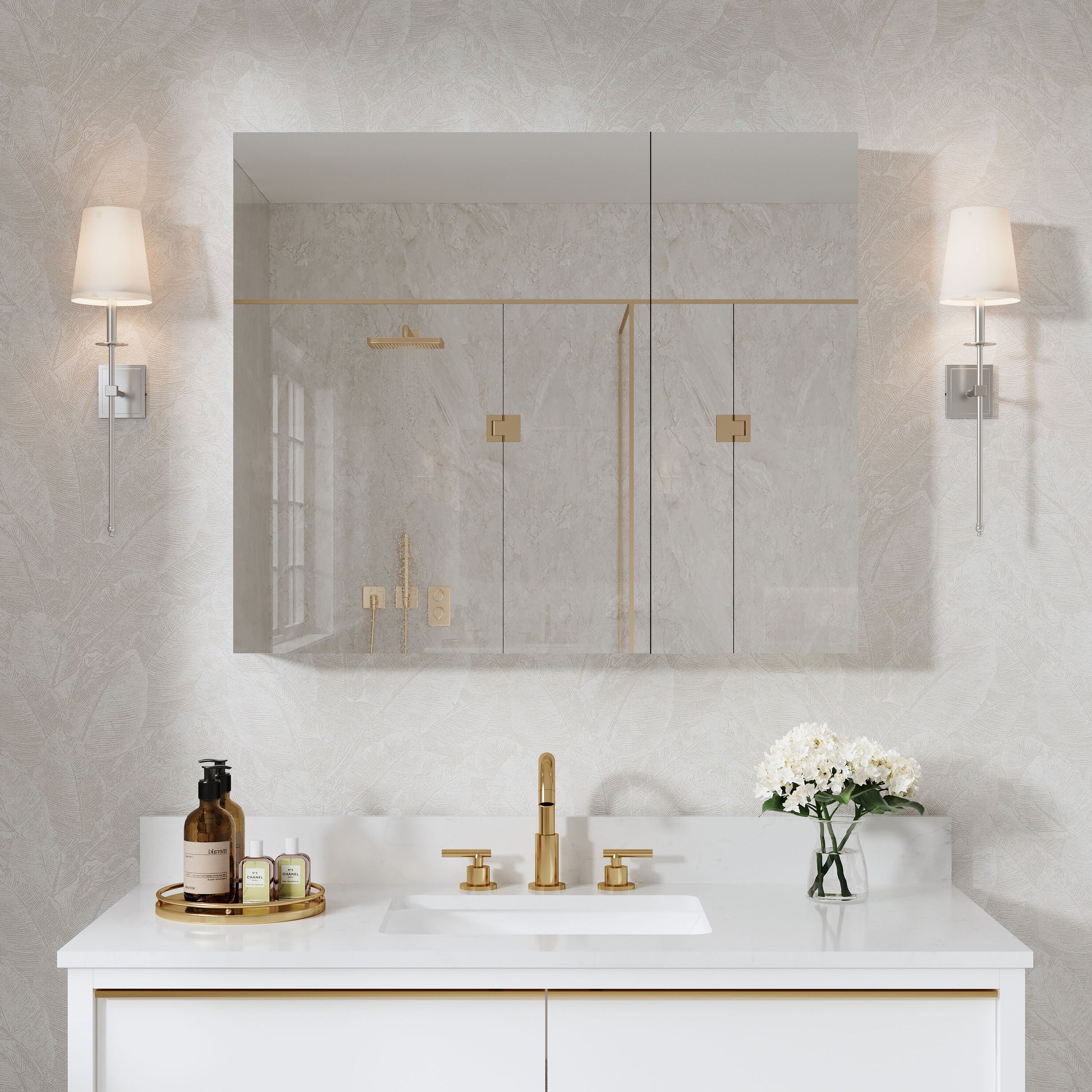 WELLFOR Ravo Modular 36-in x 30-in Surface/Recessed Mount Silver Mirrored Rectangle Soft Close Medicine Cabinet