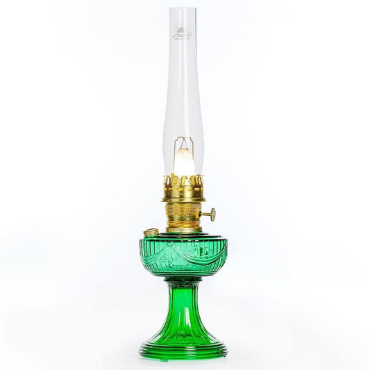 Lehman's Aladdin Lincoln Drape Oil Lamp - Traditional Classic Indoor Oil or Kerosene Fuel Lamp - Bright White Light - Glass with Brass Trim - Emerald Green