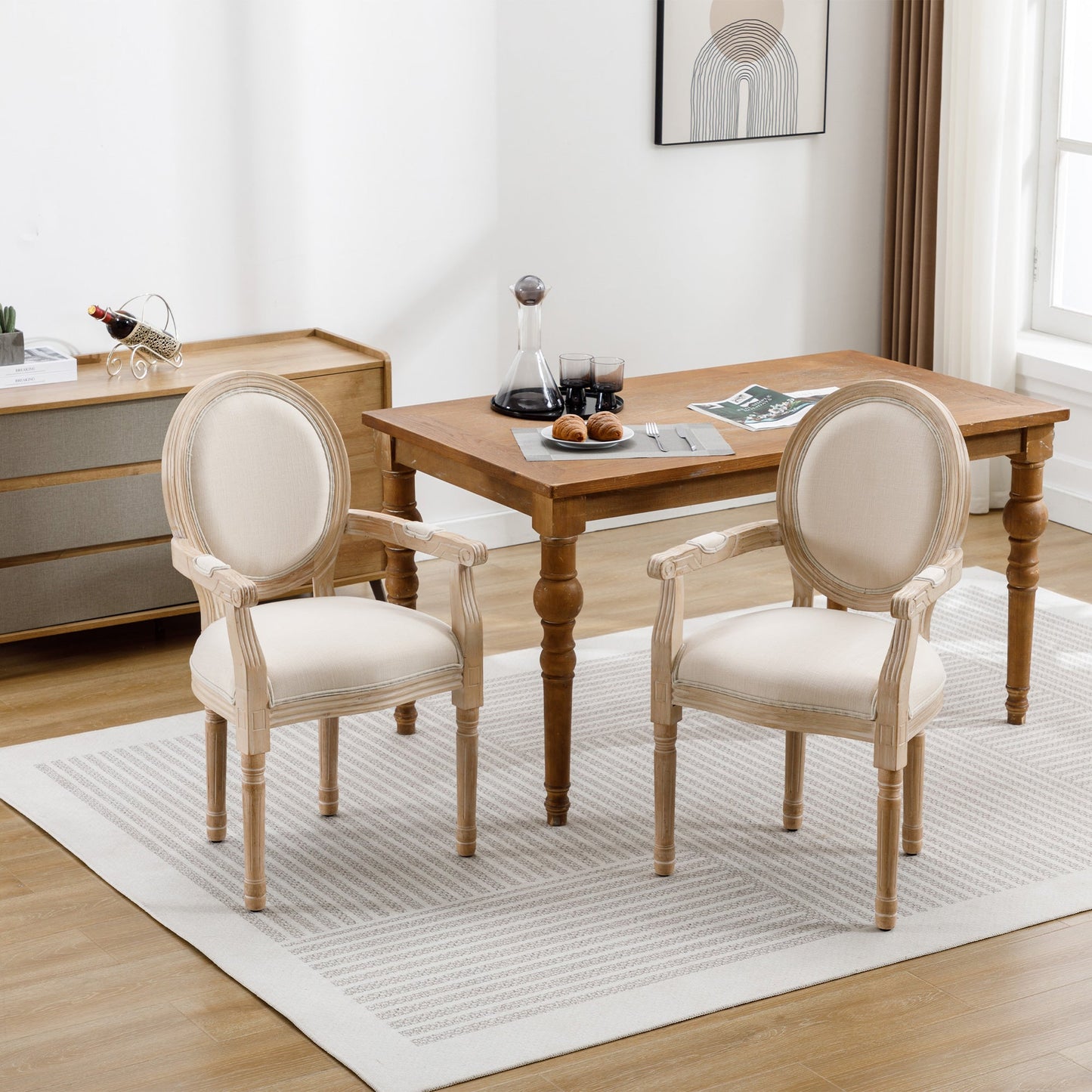 Boyel Living Cream French Style Solid Wood Dining Armchair Set of 2