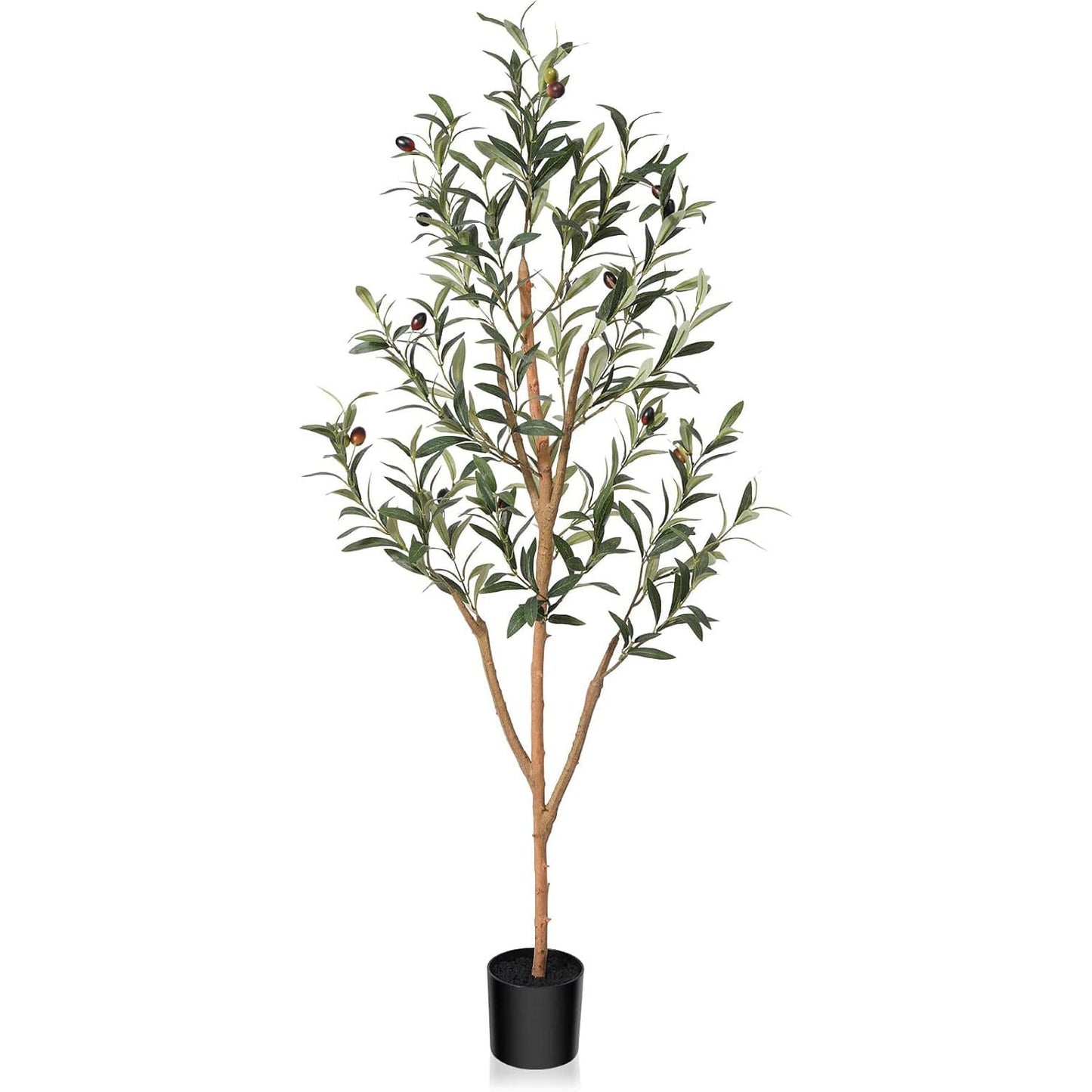 Zyerch Artificial Olive Tree 4FT Tall Faux Silk Plant for Home Office Decor Indoor Fake Potted Tree with Natural Wood Trunk and Lifelike Fruits
