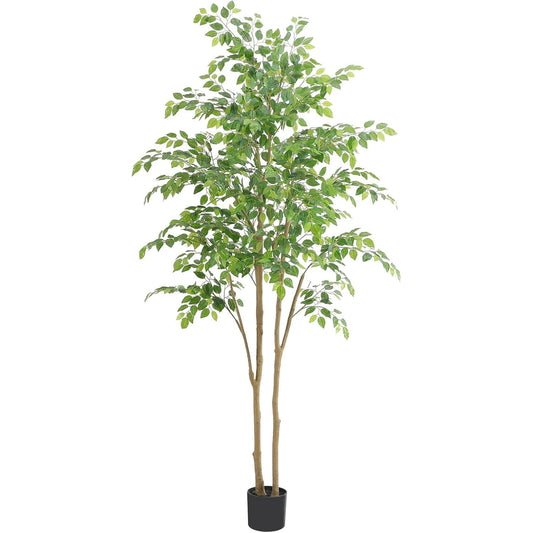 Zyerch 7ft Artificial Ficus Tree UV Resistant Fake Plant with Realistic Leaves for Indoor Outdoor Home Office Decor