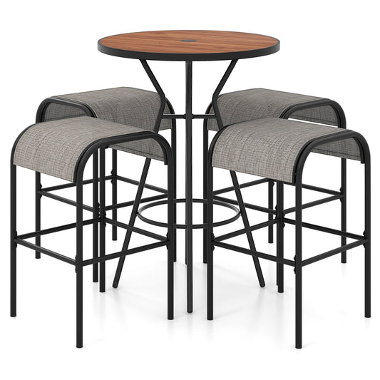 YERIVA 5 -Piece Black Bar Height Patio Dining Set Round Table with 4 Gray Stationary Chairs