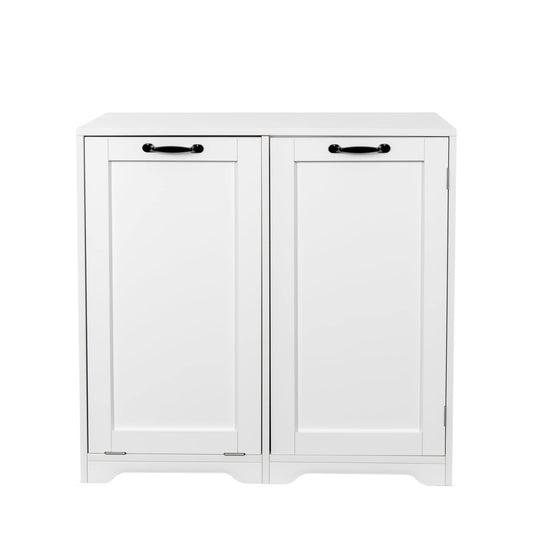 Flynama Bathroom Cabinet with Laundry Basket 31.5-in x 30.31-in x 15.75-in White Freestanding Soft Close Corner Linen Cabinet
