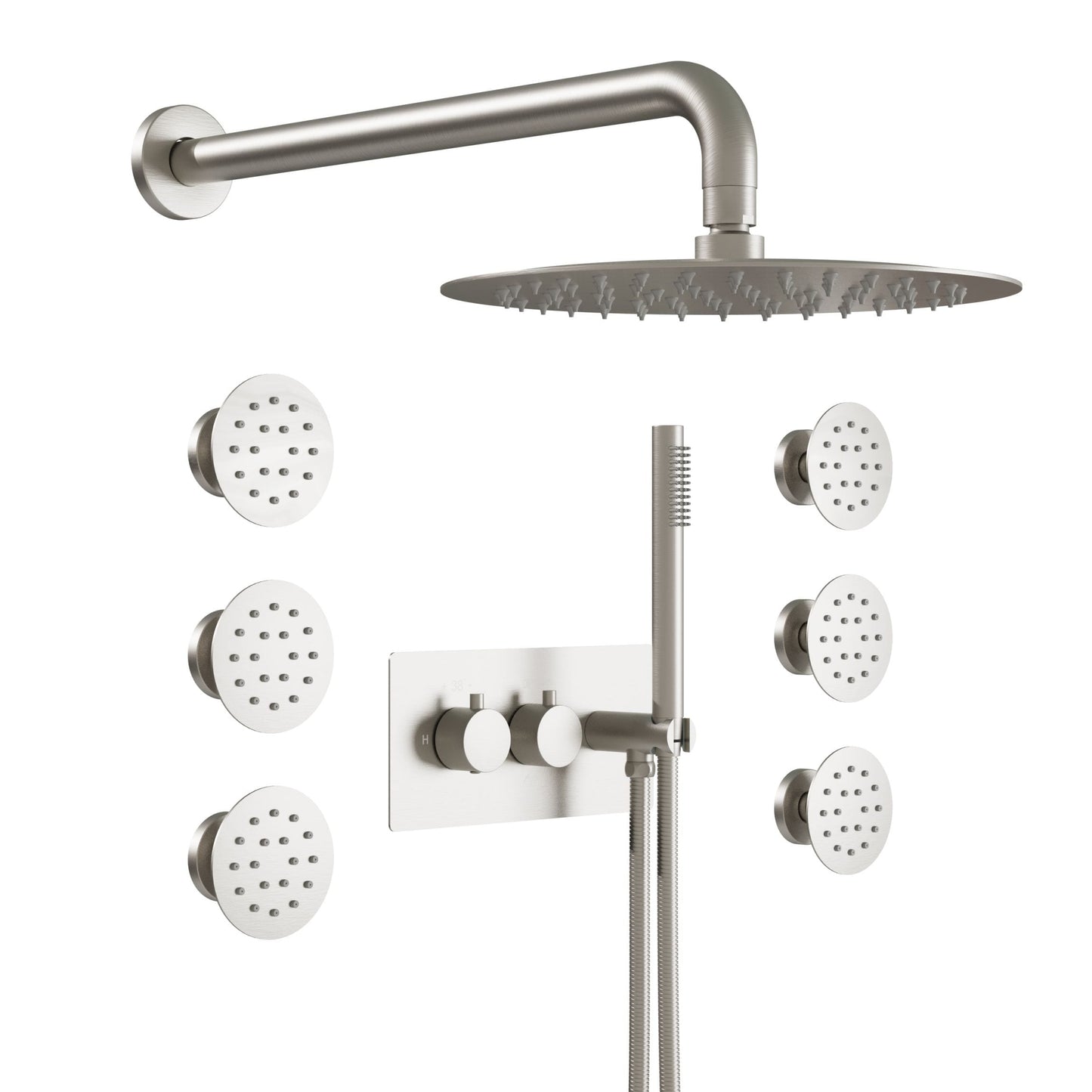 WELLFOR Brushed Nickel 10-in Waterfall Built-In ShowerÂ FaucetÂ System with 3-way Diverter ( Thermostatic Valve Included )