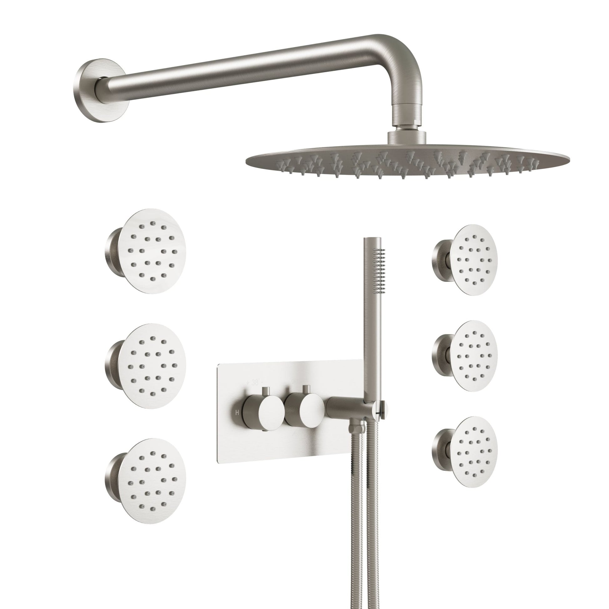 WELLFOR Brushed Nickel 10-in Waterfall Built-In ShowerÂ FaucetÂ System with 3-way Diverter ( Thermostatic Valve Included )