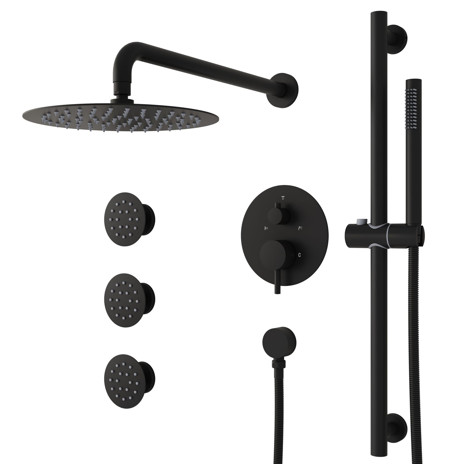 WELLFOR Matte Black 10-in Waterfall ShowerÂ FaucetÂ Bar System with 3-way Diverter ( Pressure-balanced Valve Included )