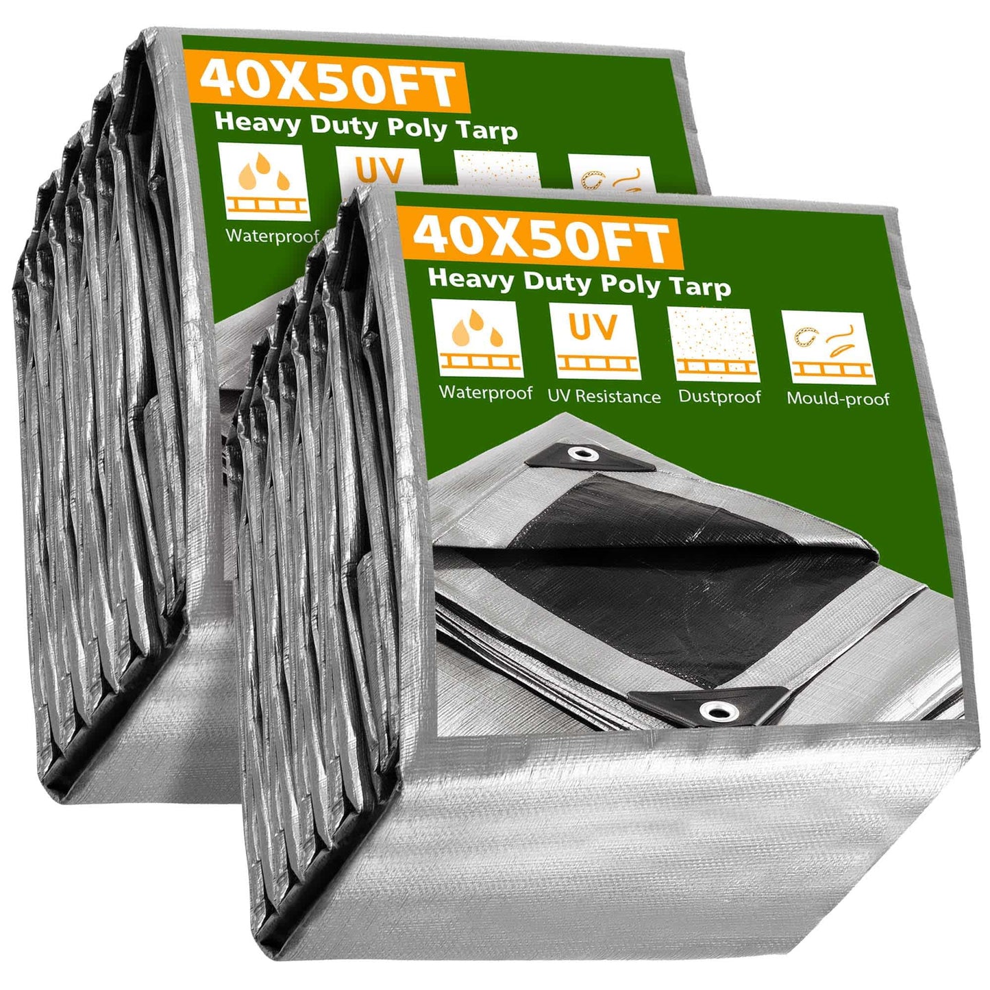 Yescom  2 Pack 40x50 FT 10 Mil Poly Tarp Protective Cover Tarpaulin Outdoor Waterproof