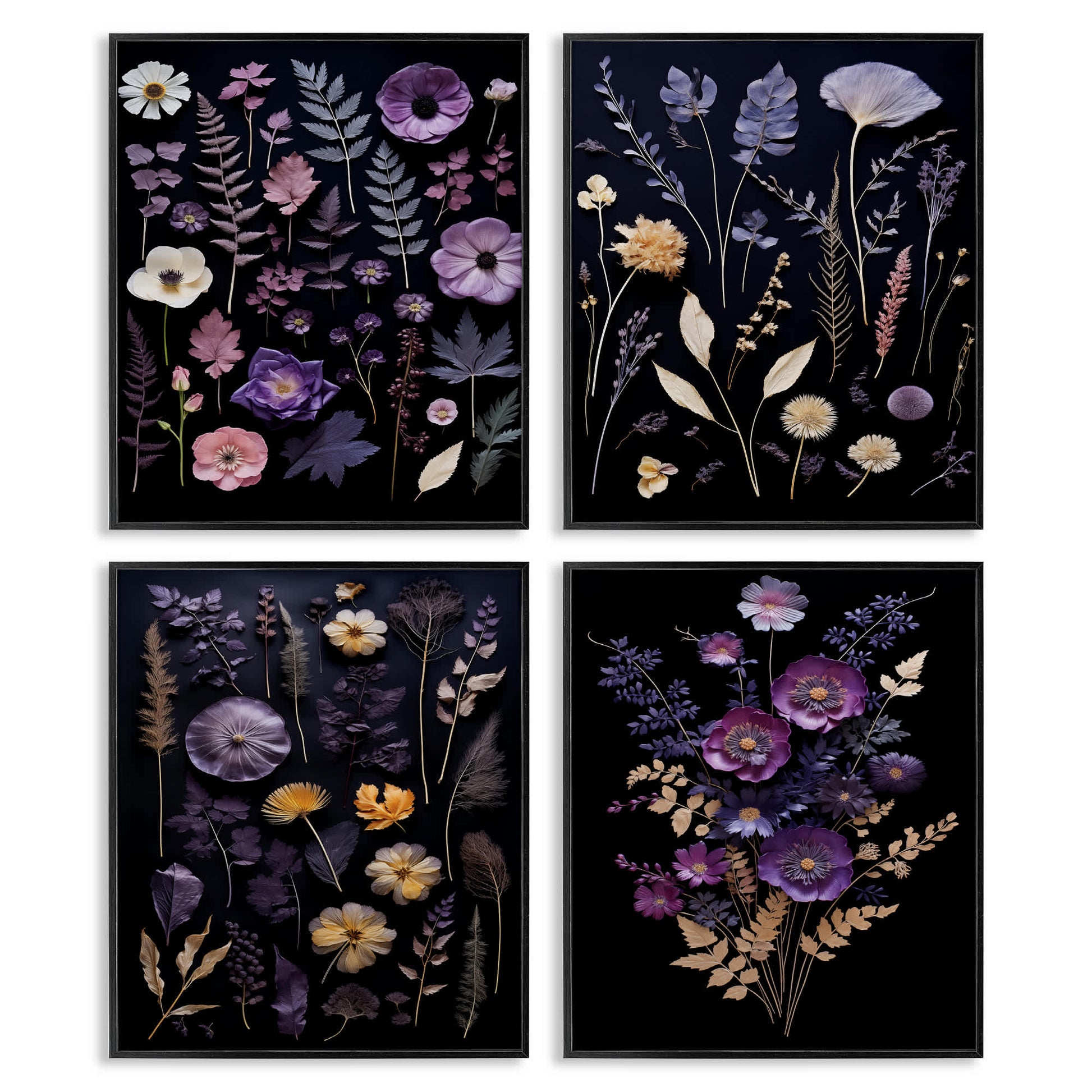Stupell Industries  Dimensional Cottage Flower Sprigs 4 Piece Black Framed Giclee Art Set By Heidi 16 x 20
