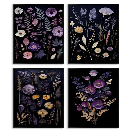 Stupell Industries  Dimensional Cottage Flower Sprigs 4 Piece Black Framed Giclee Art Set By Heidi 16 x 20