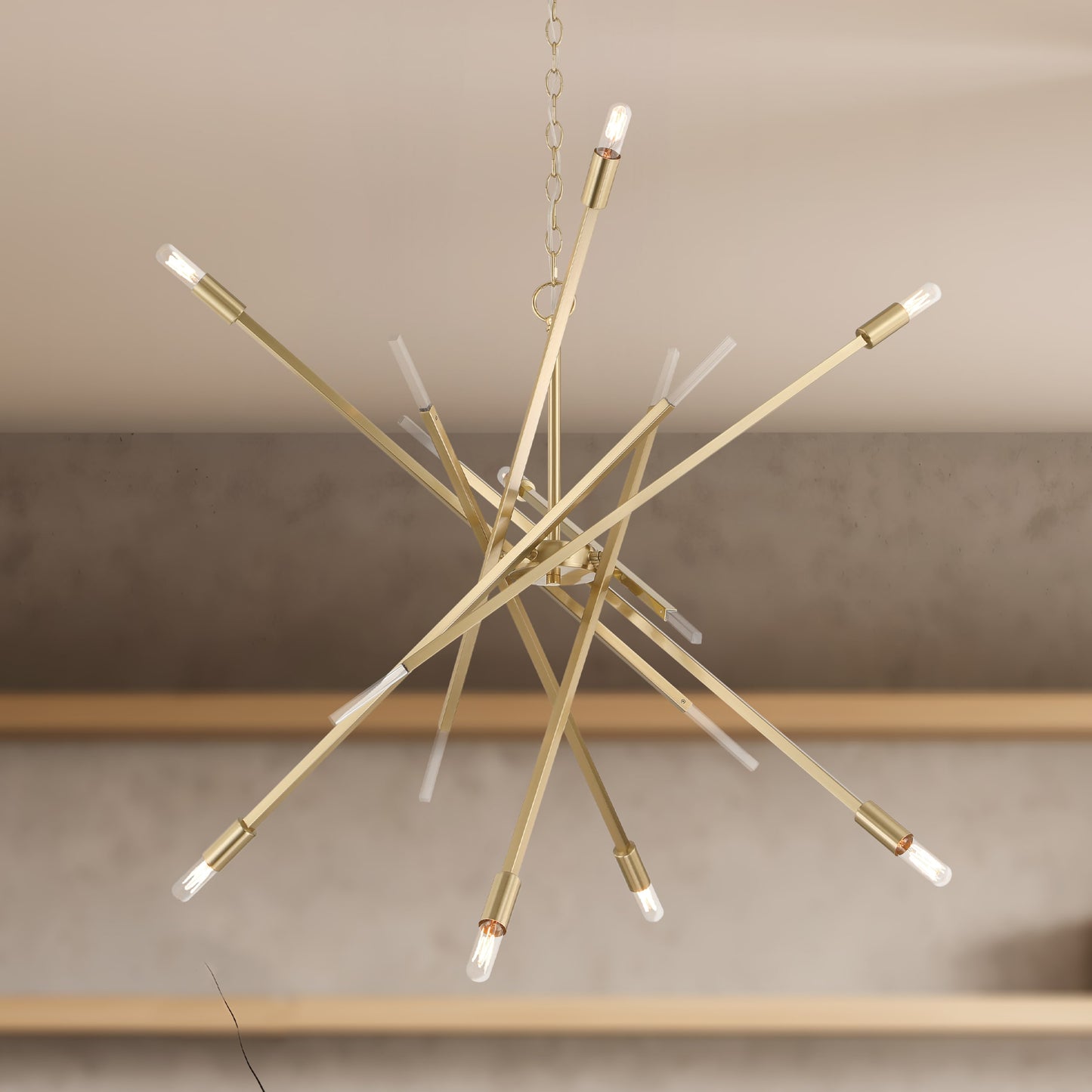 Hunter Vicontessa 8 -Light Satin Gold Modern/contemporary For Use in Bedrooms, Dining Rooms, Foyers, Kitchens, Living Rooms Chandelier