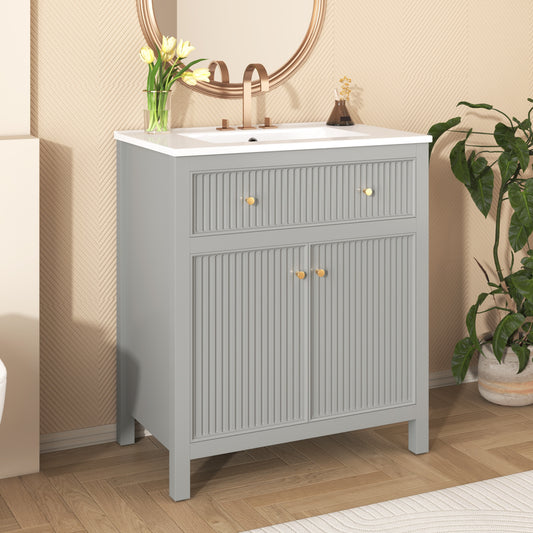 Tatayosi 30inches Bathroom Vanity with Ceramic Sink Free Standing Single Vanity Set with Soft Closing Doors Modern Style Grey
