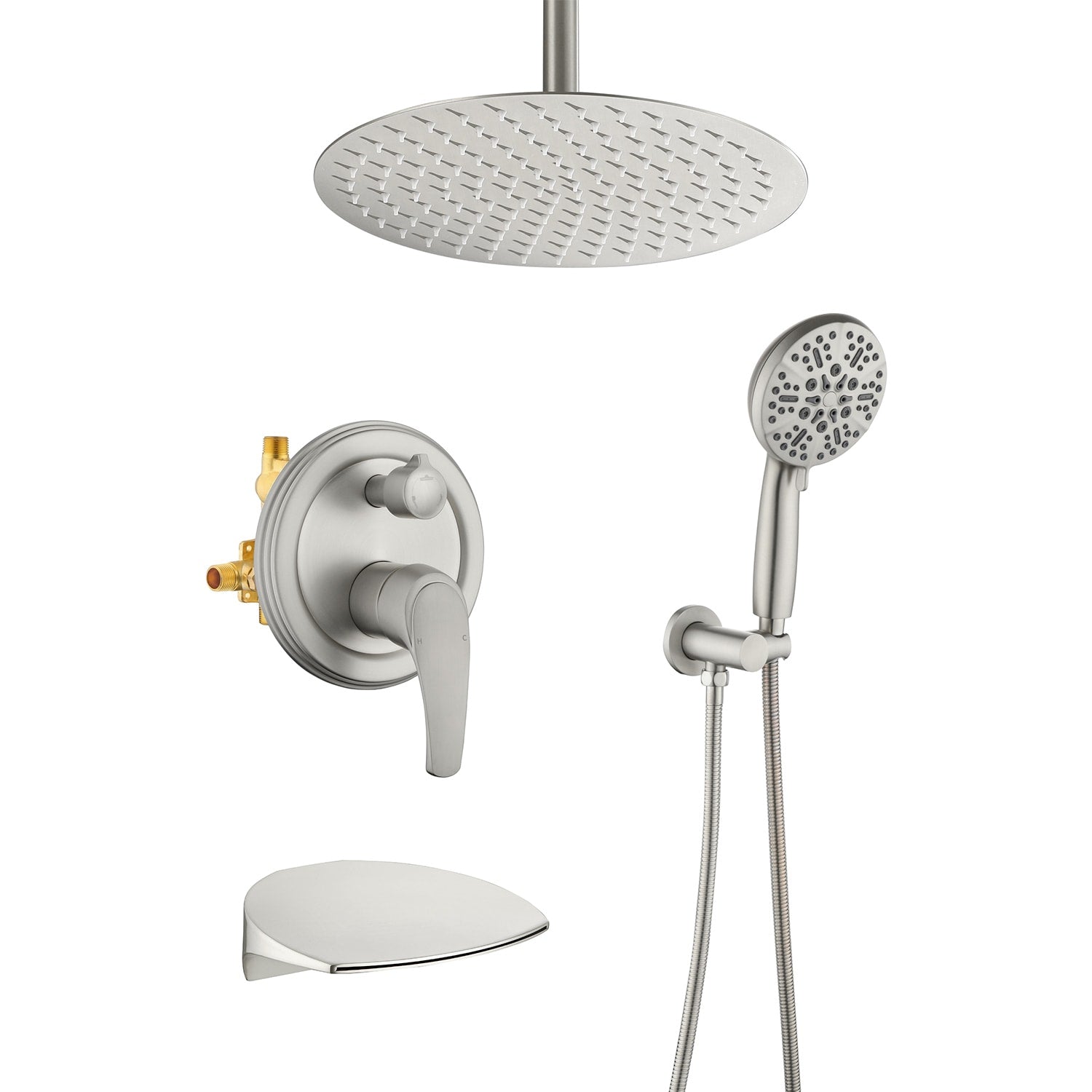 WELLFOR Brushed Nickel 12-in Built-In ShowerÂ FaucetÂ System ( Pressure-balanced Valve Included )