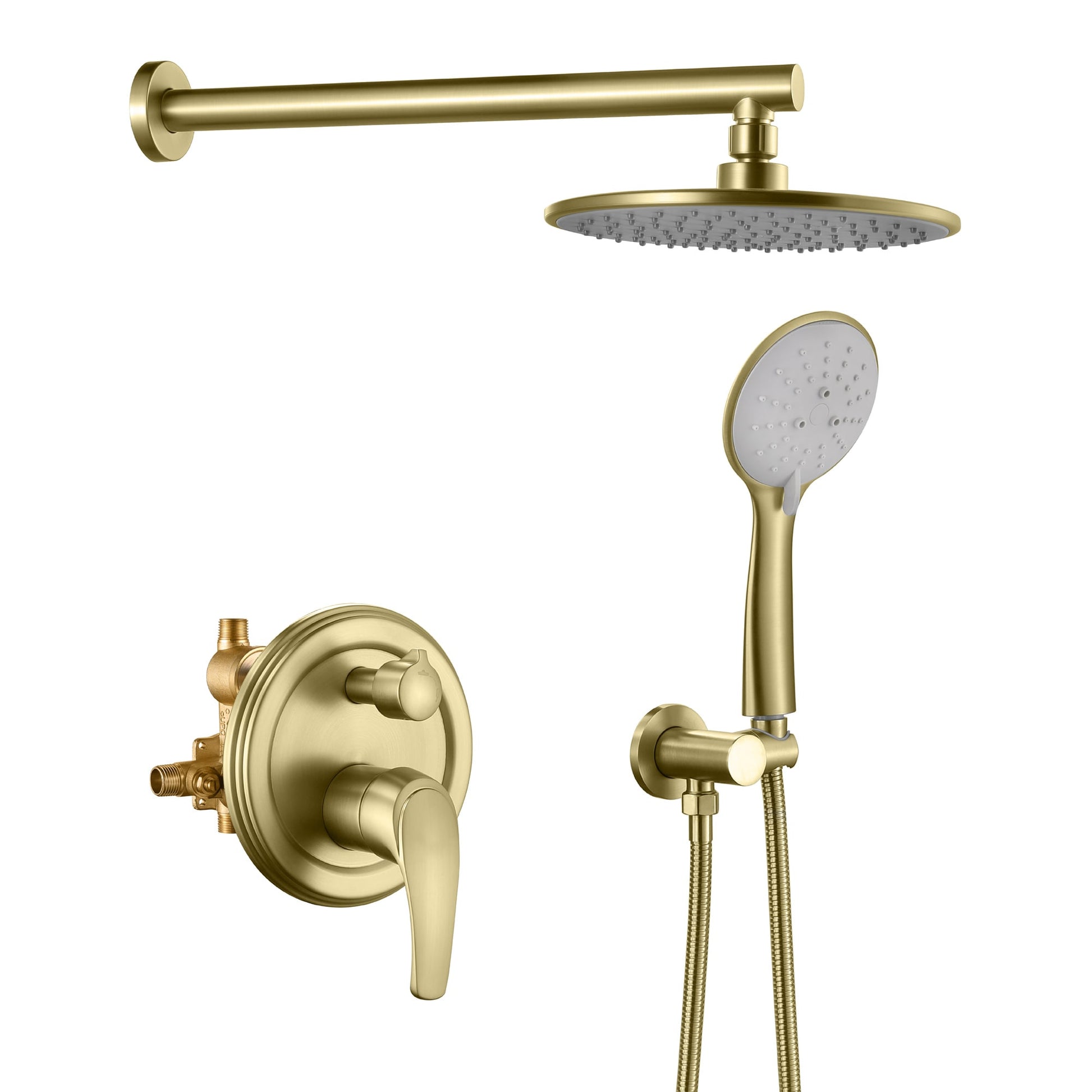 Poinic Brushed Gold 9-in Built-In ShowerÂ FaucetÂ System with 2-way Diverter ( Pressure-balanced Valve Included )
