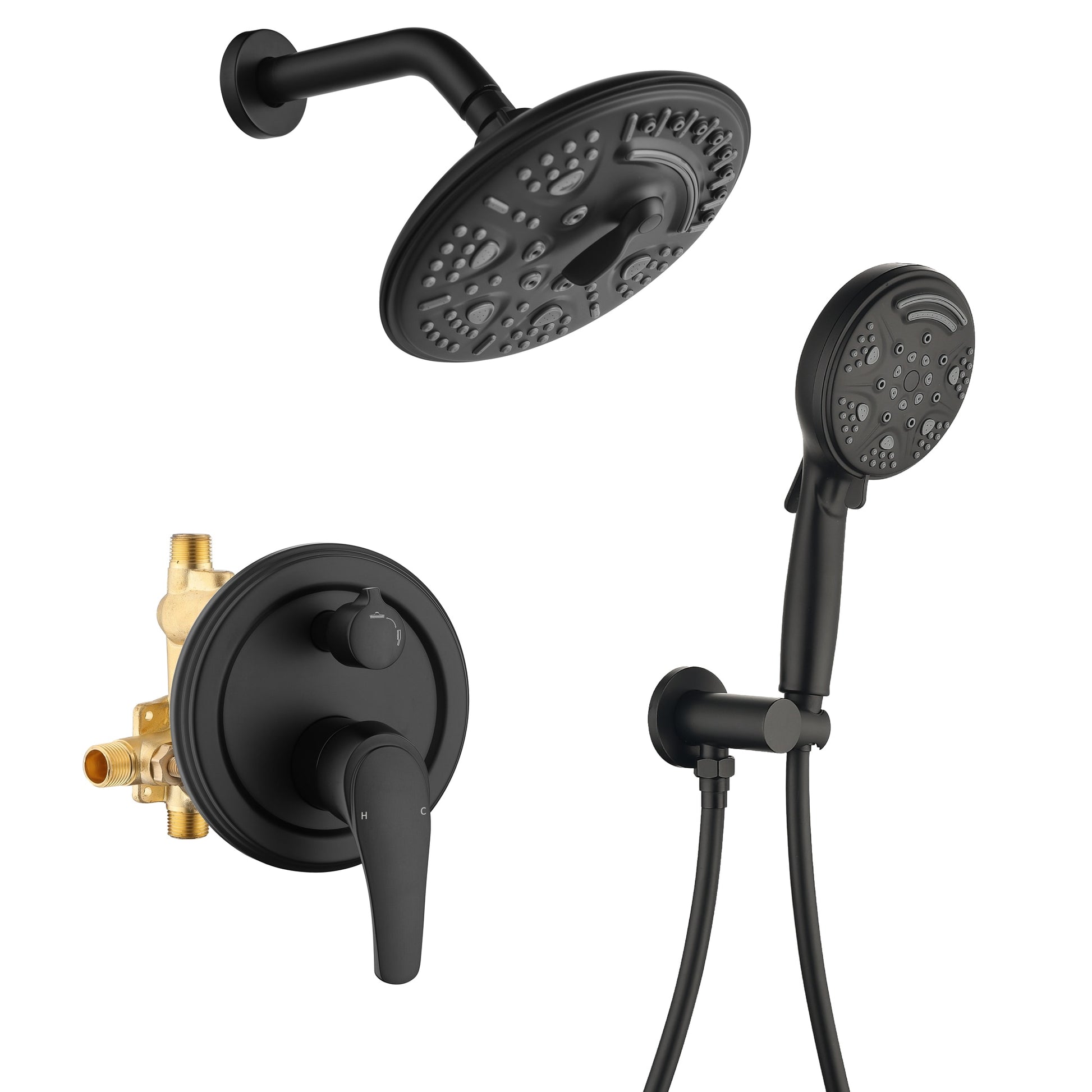 Poinic Matte Black 8-in Built-In ShowerÂ FaucetÂ System with 2-way Diverter ( Pressure-balanced Valve Included )
