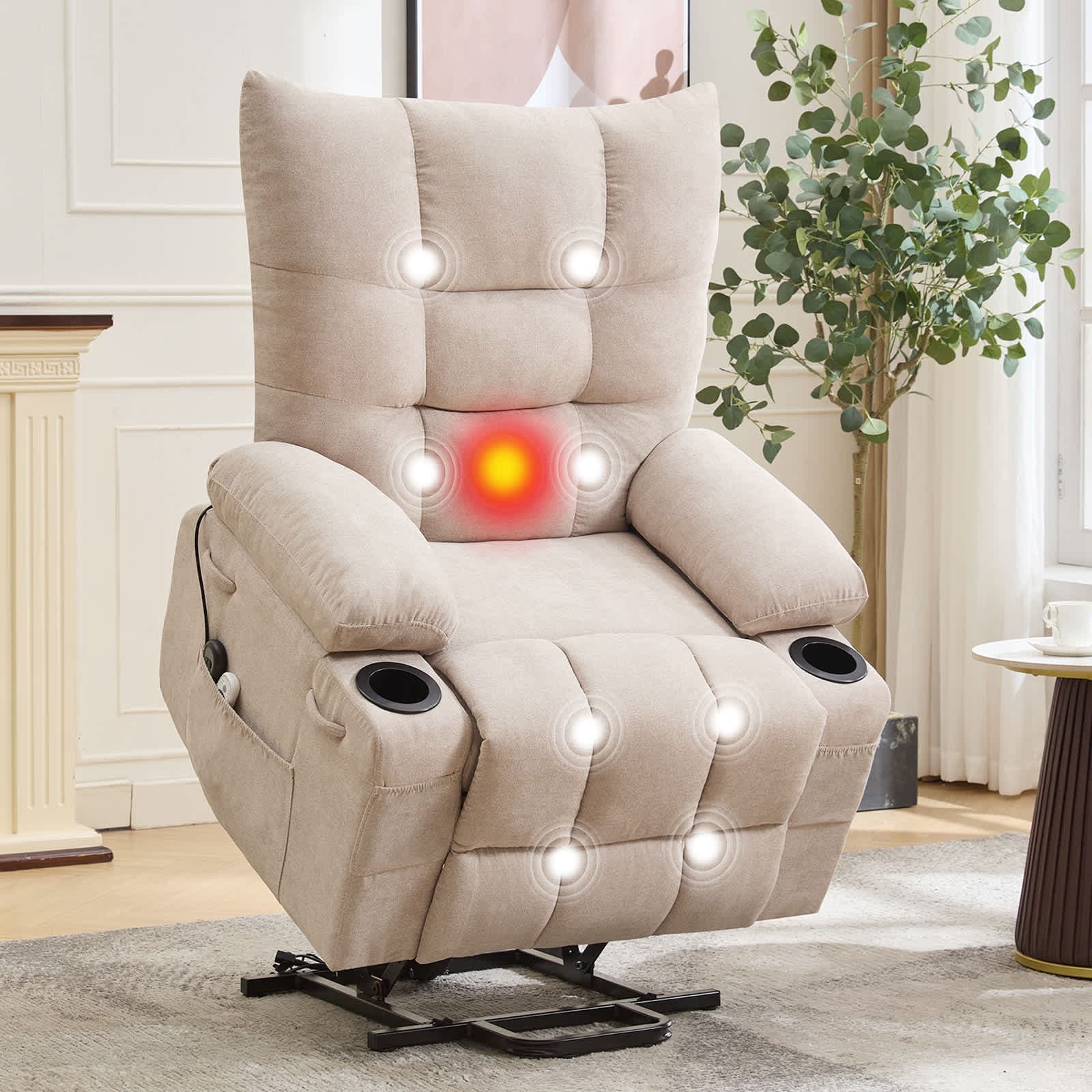 Qeetex Oversized Power Lift Recliner Chair with Massage and Heat Swivel Rocker Recliner