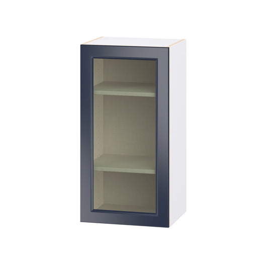 Hugo&Borg Lorette 18-in W x 35-in H x 14.75-in D Navy Blue Wall Fully Assembled Cabinet Glass Panel Shaker