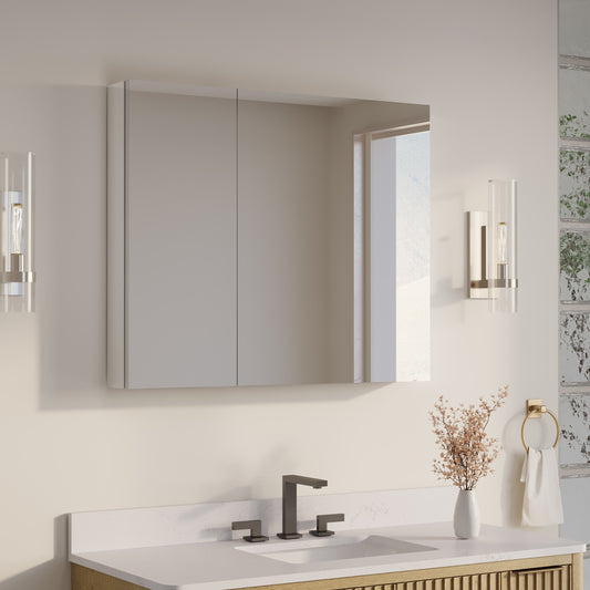 CALVON Assembled Cabinet 36-in x 30-in Surface/Recessed Mount Silver Mirrored Rectangle Soft Close Medicine Cabinet