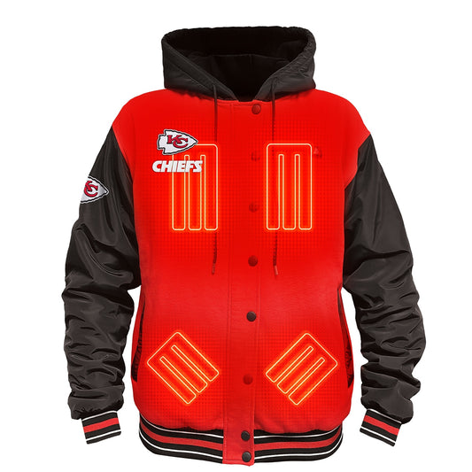 ActionHeat Kansas City Chiefs 5V Heated Varsity Jacket Adult unisex Black/Red Hooded Insulated Heated jacket ( Large )