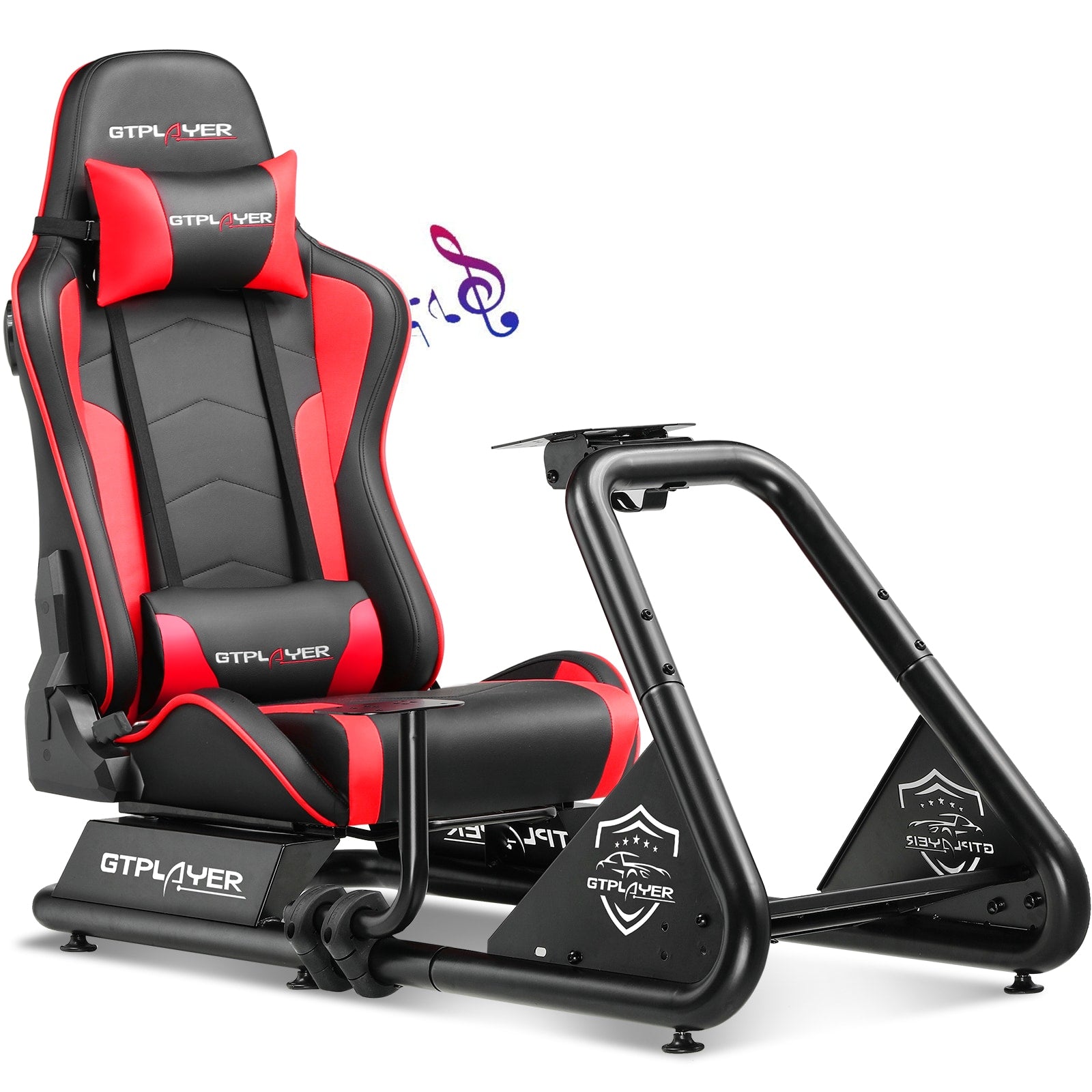 GTPLAYER Red Video Racing Simulator Cockpit with Seat and Bluetooth Speakers Sim Racing Cockpit AB Box