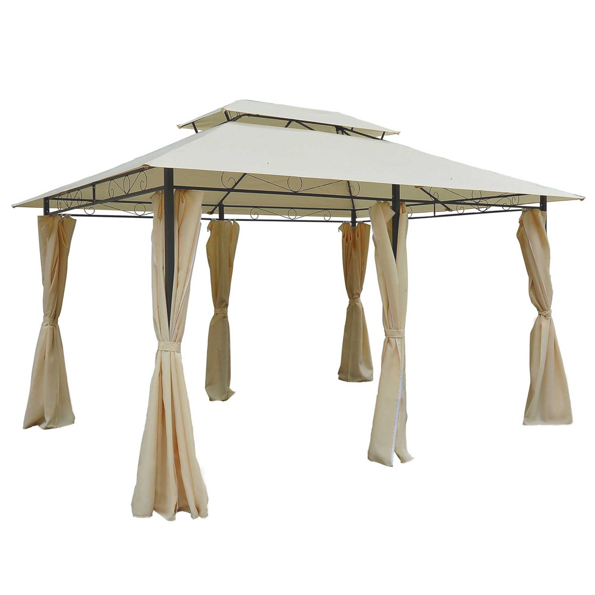 Outsunny  10' x 13' Outdoor Gazebo Patio Tent Gazebo with Curtains 2Tier Canopy Steel Frame Extra Large Shade Shelter for Backyard Cream White