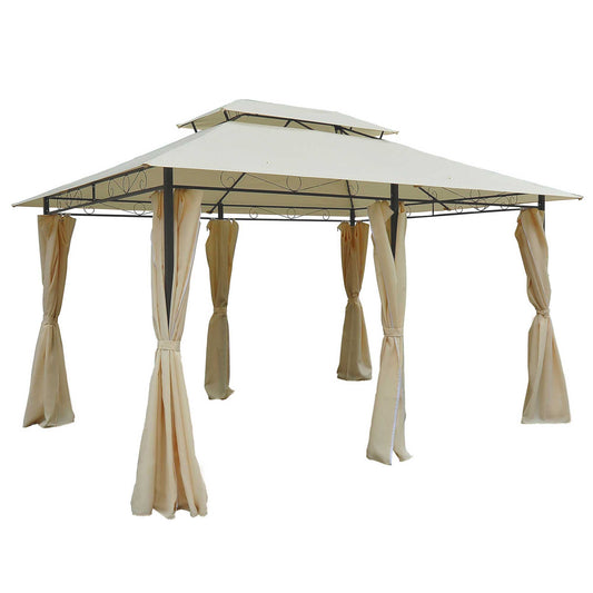 Outsunny  10' x 13' Outdoor Gazebo Patio Tent Gazebo with Curtains 2Tier Canopy Steel Frame Extra Large Shade Shelter for Backyard Cream White