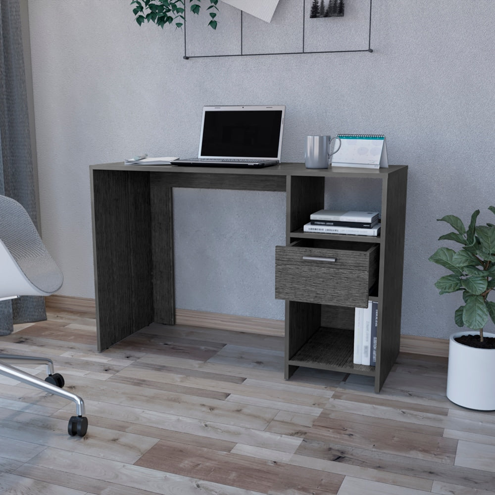 Tatayosi Odessa 43 Inch Smokey Oak Computer Desk with Drawer and Open Cabinets