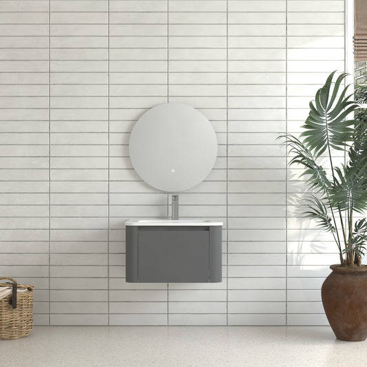 LOVMOR 24 inch Grey Wall Mounted Bathroom Vanity with Basin Floating Vanity Drawer Bathroom Cabinet with White Ceramic Integrated Basin