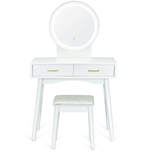 Slickblue 32-In White Makeup Vanity with LED Light Mirror and Drawers for Bedroom or Walk-In Closet