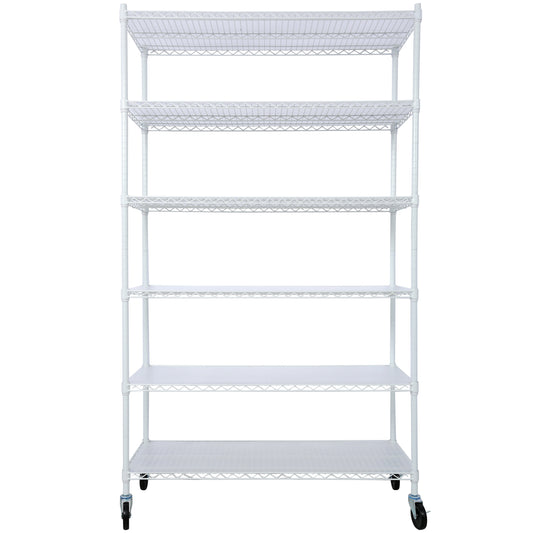 Tatayosi 6 Tier 6000lbs Capacity NSF Metal Shelf Wire Shelving Unit Heavy Duty Adjustable Storage Rack with Wheels  Shelf Liners for Commercial Grade Utility Steel Storage Rack white - 84inchesH x 48inchesL x 20inchesD