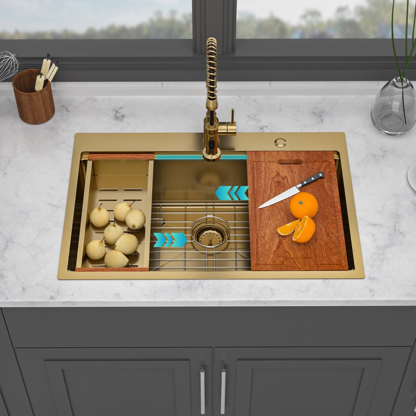 Tatayosi 36 inch Drop in Gold Kitchen Sink 36 x 22 x 10 inch Kitchen Sink Drop-in Topmount Single Bowl 16 Gauge Stainless Steel Ledge Workstation Kitchen Sinks