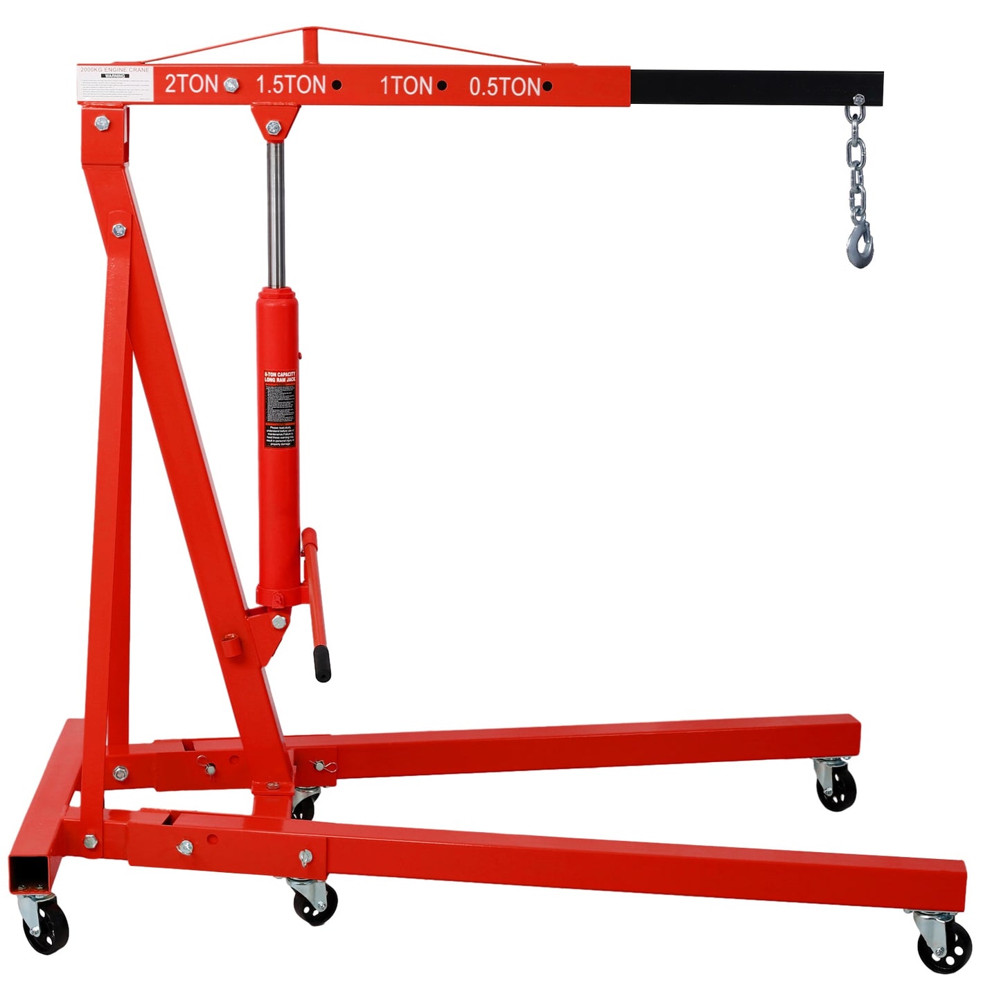 Tatayosi 2 Ton Folding Engine Hoist Cherry Picker Shop Crane Hoist Lift Heavy Duty Steel with 6 Iron Caster Wheels (red)