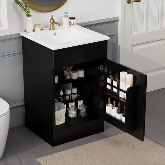 Tatayosi 20inch Black Bathroom Vanity with Sink Vanity Cabinet with Door Shelf and Adjustable Shelf