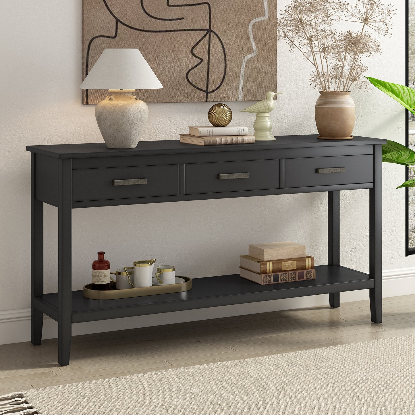 ModernLuxe Contemporary 3Drawer Console Table with 1 Shelf Entrance Table for Entryway Hallway Living Room Foyer Corridor