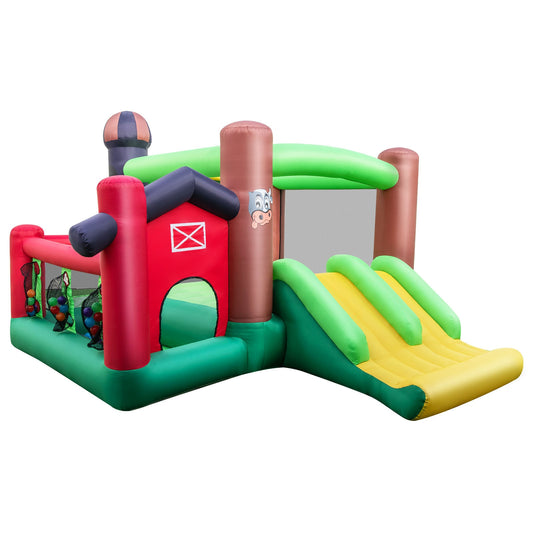Slickblue Farm-Themed Double Slide Inflatable Bounce House 140-In 420D Oxford Cloth Indoor Outdoor Playset