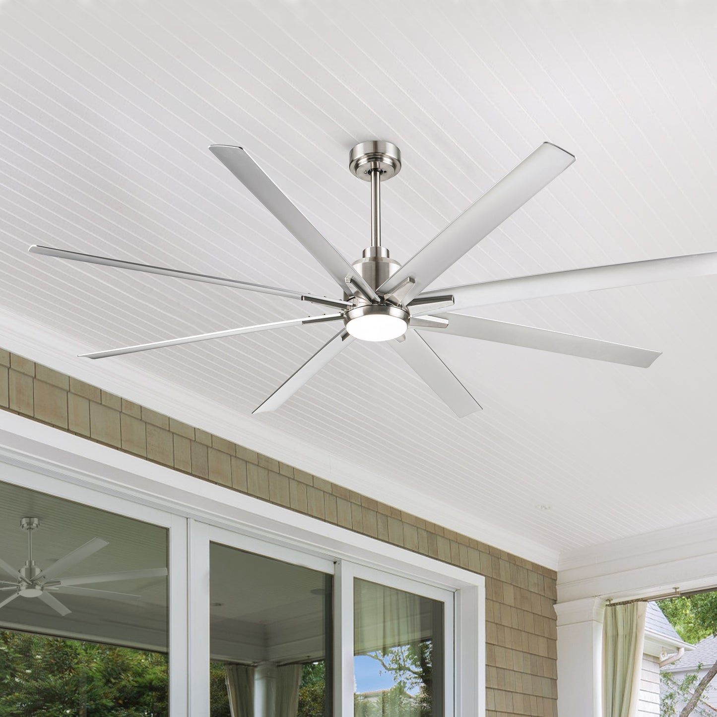 Tatayosi Smart 72inch Integrated LED Ceiling Fan with Silver Blades in Brushed Nickel Finish