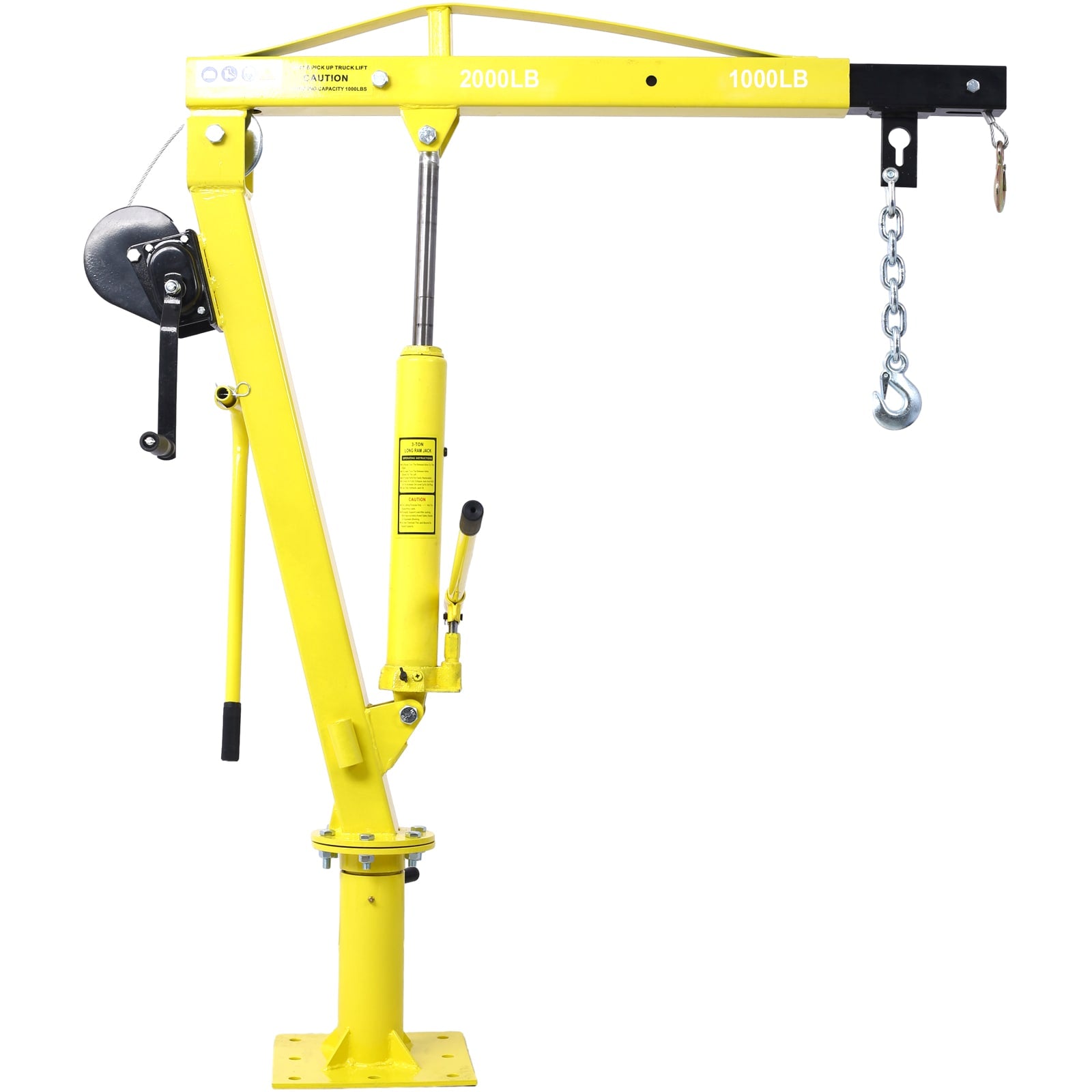 Tatayosi Hydraulic Pickup Truck Crane with Hand Winch Pickup Truck Bed Hoist Jib Crane 2000Lbs Capacity yellow