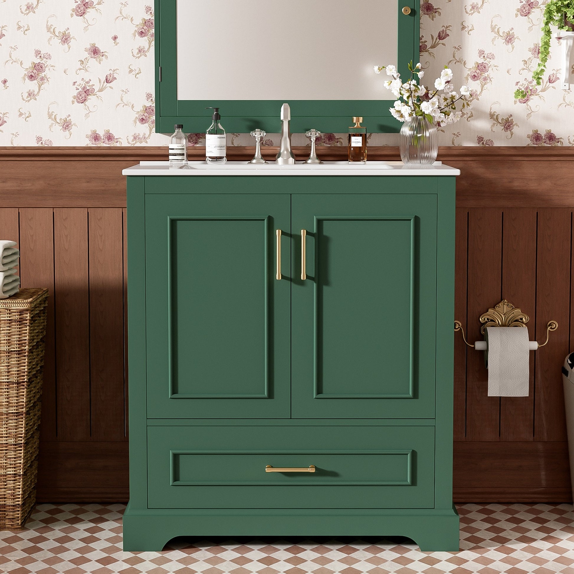 Dexmalle 30-in Green Modern Freestanding Single Sink Bathroom Vanity with Ceramic Top and Drawer