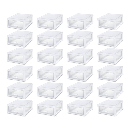 Sterilite  24-Pack 16 Quart Clear Stacking Drawer - Versatile Storage Organizer with White Frame