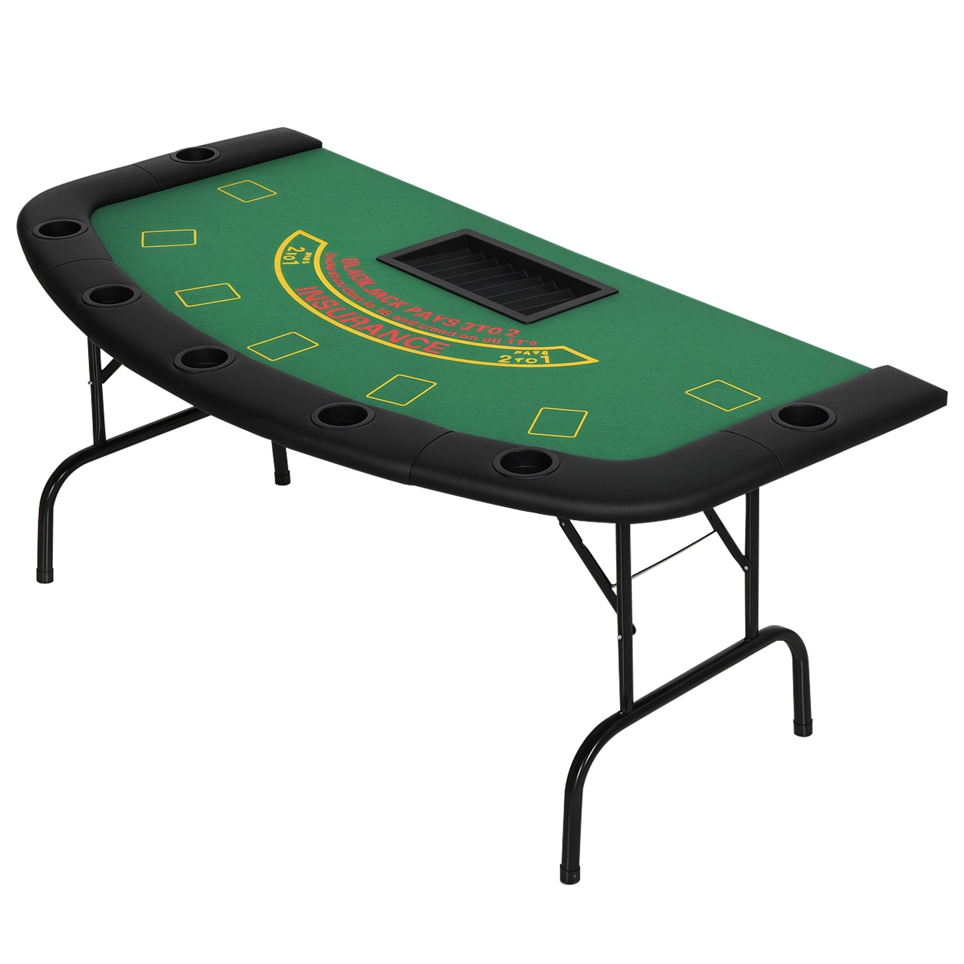 Soozier  Poker Table Foldable 72in Blackjack Table for 7 Players with Chip and Cup Holder Green Felt