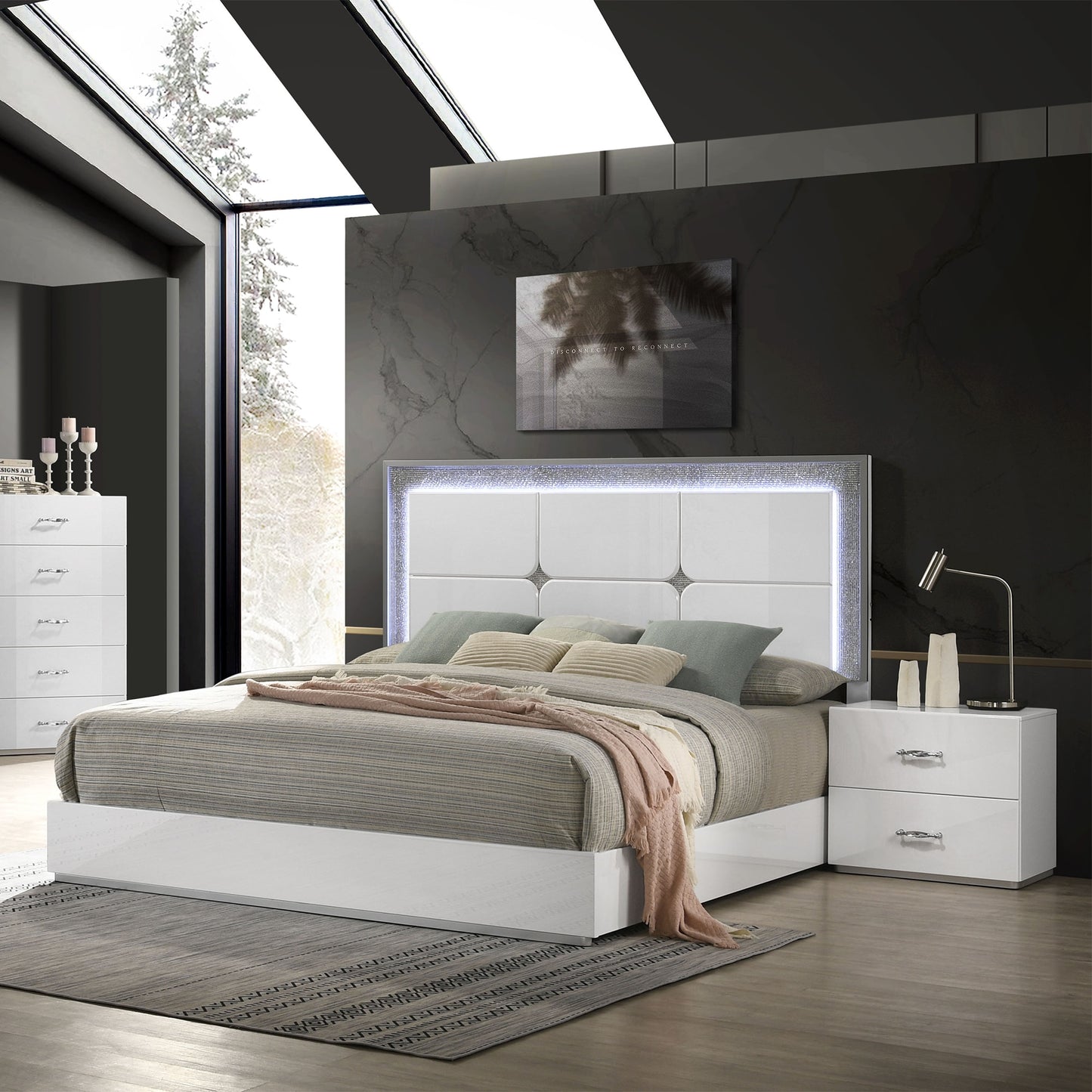 IHOMEadore Queen Gray Wood Panel Bed with Headboard