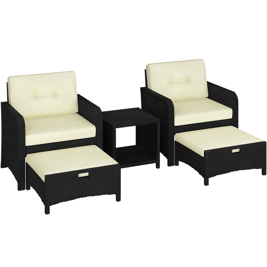 Yaheetech 5-Piece Black/Beige Outdoor Rattan Patio Furniture Set