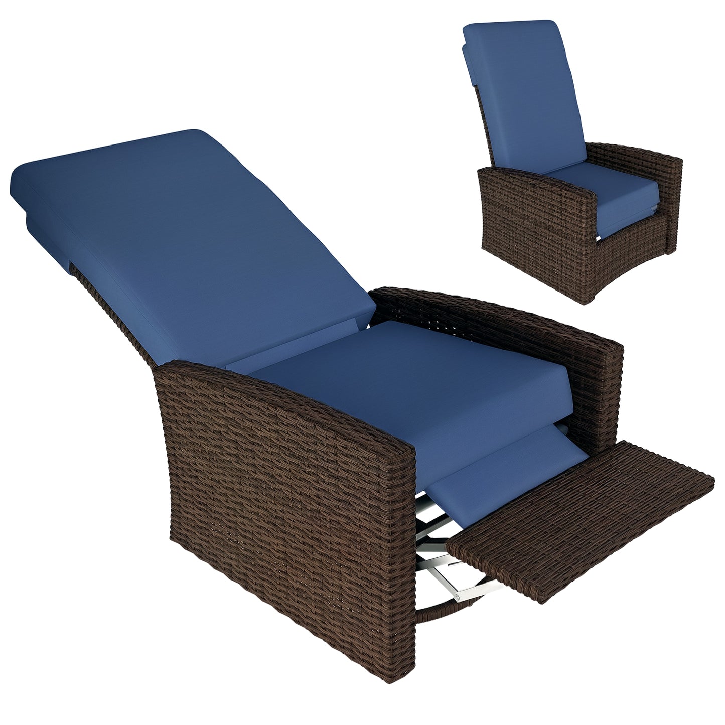 Outsunny  Outdoor Wicker Swivel Recliner Chair Reclining Backrest Lifting Footrest 360Â° Rotating Basic Water-Resistant Cushions for Patio Dark Blue